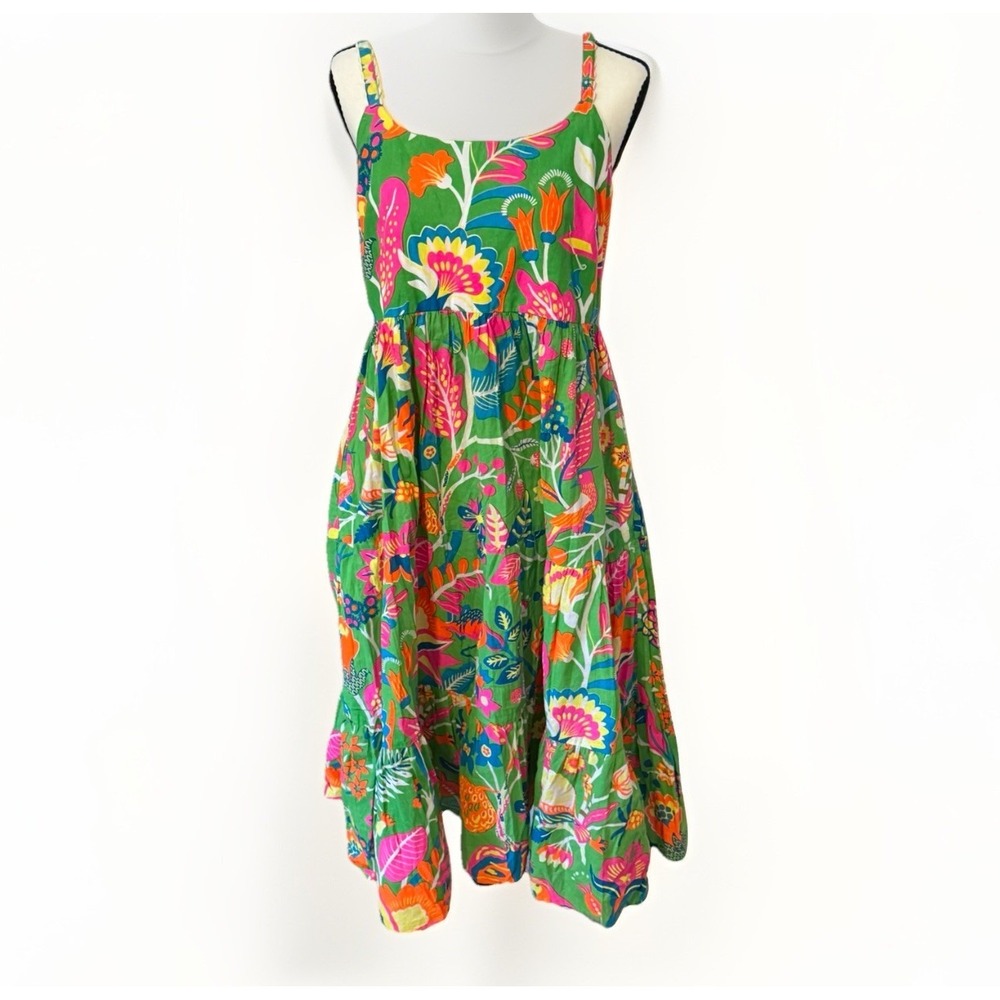 Orientique Madurai Dress Green Floral Boho Organic Cotton Strappy NWT